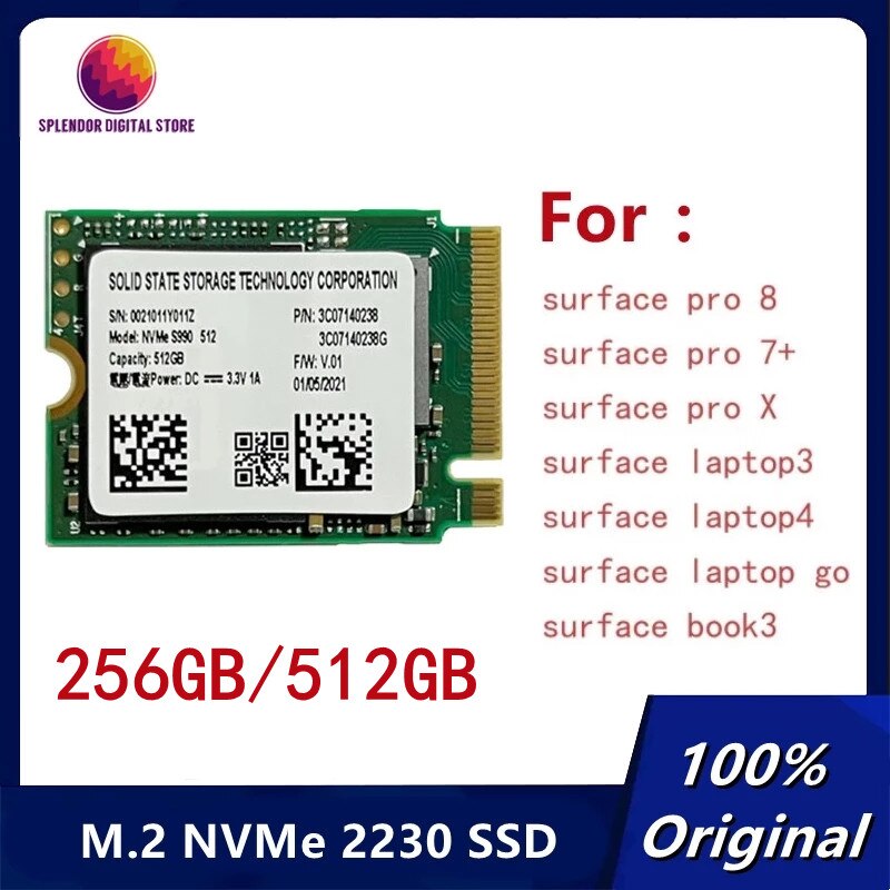 ο S990 512GB 256GB M.2 NVMe 2230 SSD PCIe3.0x4  SSD ũμƮ ǽ  7 + 8  ũ, Microsoft Surface Pro 7 + 8 